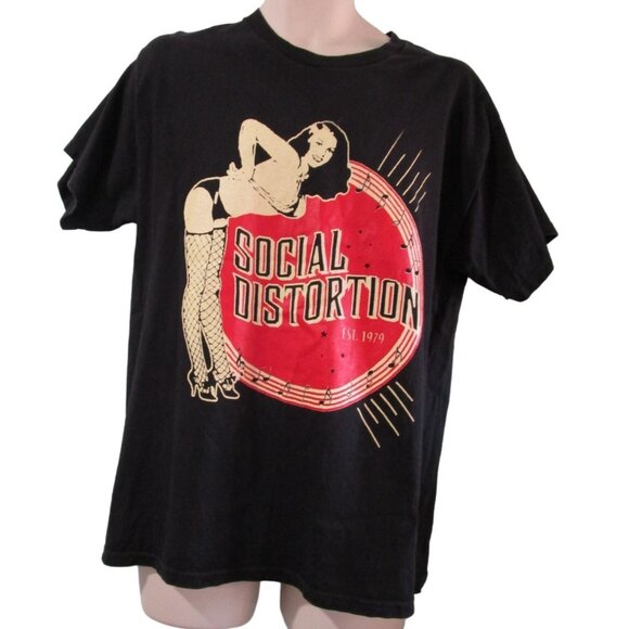 Social Distortion Fishnet Pinup Black T Shirt Mens Lg Cotton Alstyle GUC - Picture 1 of 12